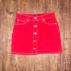 Red Forever 21 Button-Down Skirt